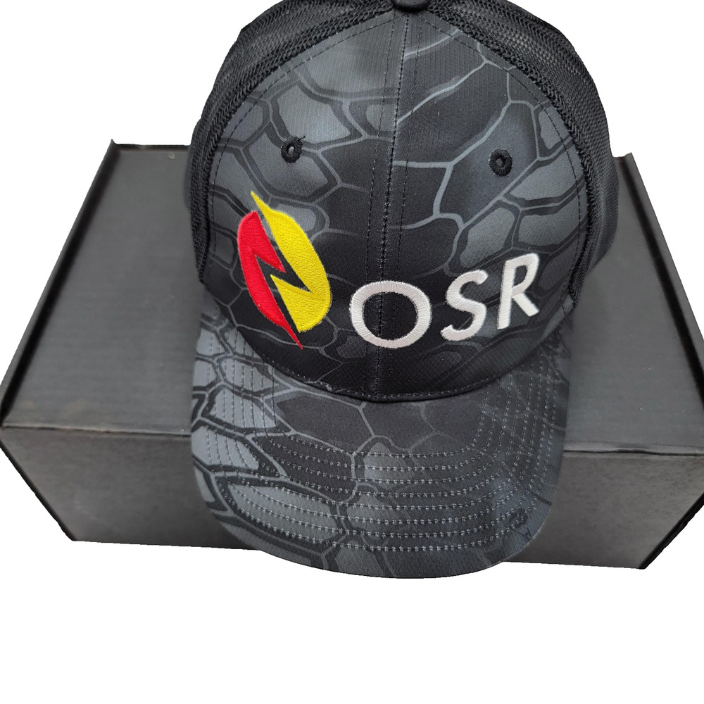 OSR Hat Cap Snap Back Black Gray Mesh Trucker Embroidered Patch Mens Richardson